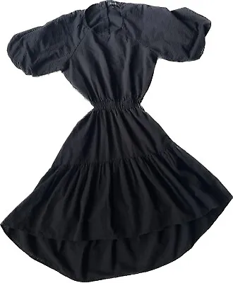 MADEWELL Womens Open-Back Cutout Cotton Poplin Dress NEW Sz S Black Hi-Low Hem • $19.99