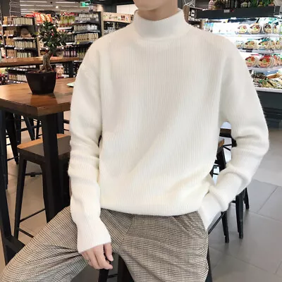 Men's Warm Casual Sweater Turtleneck Knitwear Faux Cashmere Casual Pullover • $25.76