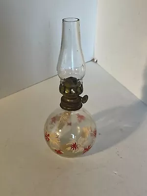 Vintage Miniature Glass Oil Kerosene Lamp Red White Flower Ball  #9 • $8.49