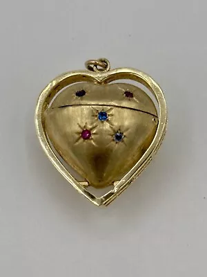 14k Vintage Multi Picture Heart Locket Gemstone Encrusted  • $3200