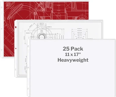 25 Pack Sheet Protectors Landscape 3 Hole Punched Fits 3-Ring Binders 11 X 17  • £20.49
