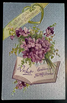 Vintage Victorian Postcard 1901-1910 With Love & Devotion Violets With Book • $8