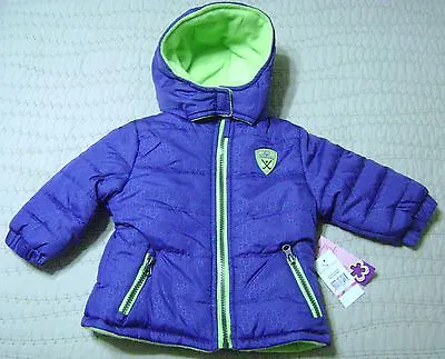 New Baby Girl Pink Platinum Coat Puffer Jacket Purple & Green SZ 12M 24M 422 • $26.88