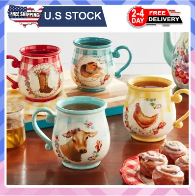 The Pioneer Woman Novelty Gingham 16-oz Mugs Set Of 4 • $28.88