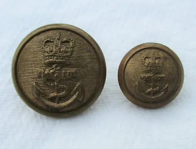 2x British: ROYAL NAVY BRASS BUTTONS  (23mm-16mm Elizabeth II 1950s Era) • £4.99