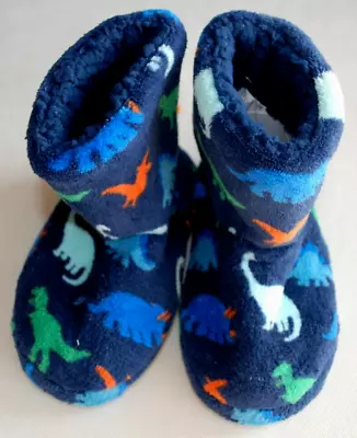 BNWT M&S Navy Dinosaur Slipper Boots Fully Fleece Lined Size 8 Kids FREE POSTAGE • £9.99