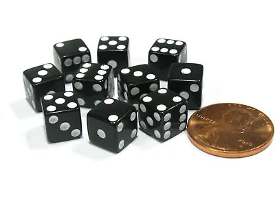 Set Of 10 8mm Six-Sided D6 Small Square-Edge Dice - Black With White Pips • $5.69