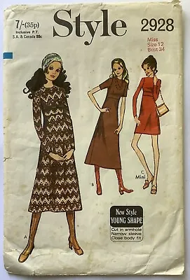 Style 2928 -  70s High Waist Midriff Insert (Mini) Dress Sewing Pattern  12 • £4.95