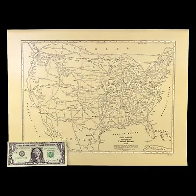 Vintage UNITED STATES Railroad Map US Railway 1940s Original Wall Art Decor • $29.95