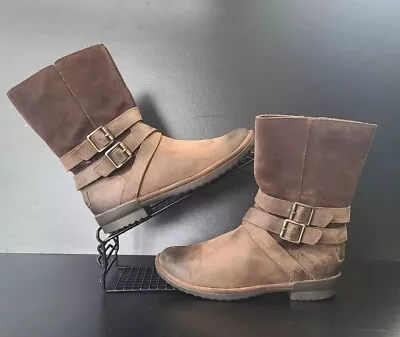 UGG Lorna Waterproof Boots Brown Leather /Suede Wool Lining UK 5 S/N 1005155 • £59.99