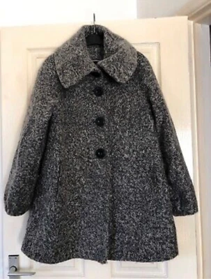 £4.99 • Buy F&F Grey Thick Snuggly Wool Blend Swing Coat Big Buttons Sz 8 Good Cond