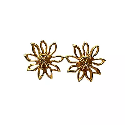 Vintage '70s '80s Unsigned Gold Tone Oversized Clip On Sunflower Earrings 1.5  • $12.99