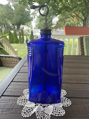 Vintage Large Cobalt Blue Art Deco Style Medicine Bottle With Sprayer Early 1940 • $27.50