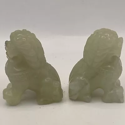 Two Chinese Carved Green Jade Foo Dog/Guardian Lion Vintage Antique Figures • £25
