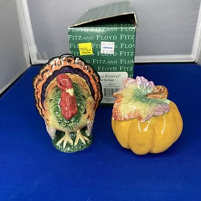 2003 Fitz & Floyd Salt & Pepper Shakers Harvest Heritage Turkey & Pumpkin W/ Box • $24.99