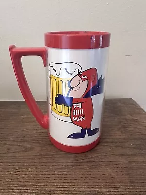 Budweiser 70s Bud Man Beer Mug Cup Plastic Thermo-Serv West Bend Insulated Stein • $8