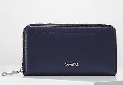 Calvin Klein Purse Navy Rev Large Zip-Around CK Card Coins Notes K60K604020 SALE • £54.95