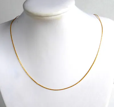 Women 24K Yellow Gold Plated Shiny Detail Chain Necklace 45cm 17.7  Thin 1 Mm UK • £11.30