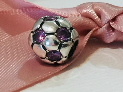 $45 • Buy Authentic Pandora Purple CZ Soccer Ball Football Charm Bead 790444 Retired