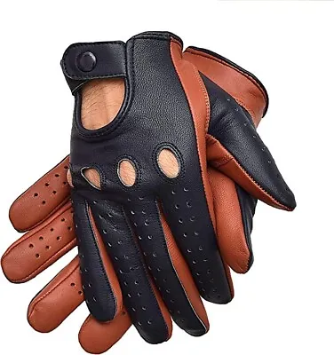 Men Driving Gloves Two Tone Genuine Leather Navy Cognac • $25