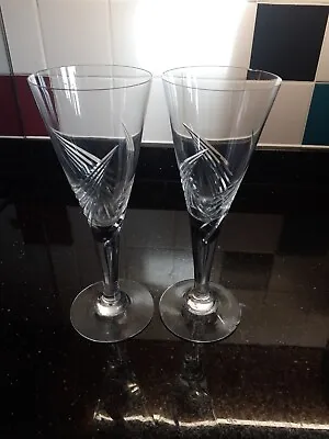 2 X Dartington FT115 Sharon Cut Glass WIne Glass/Crystal Glasses 22cm Tall • £10