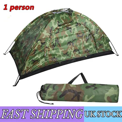 Camouflage UV Protection Tent One Man Person Travel Tent Hiking Shelter UK • £14.94