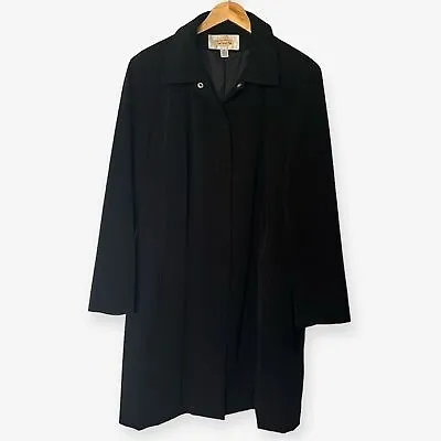 Vintage Talbots Trench Coat Sz 20 Black Snap Closure Lined Pockets Overcoat Long • $40.50