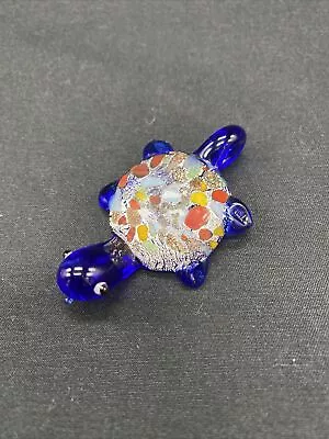 Art Glass Turtle Cobalt Blue Aventurine Confetti Pendant Top 2-1/2” • $18