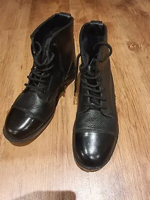 Grafters 6 Eye Black Cadet Army Leather Boots Size 8 • £12