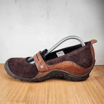 Merrell Shoes Women's Size 9.5 Brown Mary Jane Suede Plaza Bandeau Slip On Wedge • $29.85