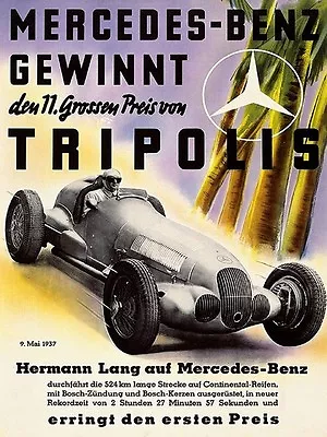Mercedes Benz Gewinnt Tripolis Car Race Grand Prix Vintage Poster Repro FREE S/H • $17.90