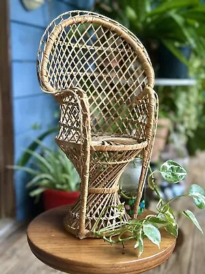 Mid Century Wicker Peacock Chair Plant Stand Doll Chair 70s Boho Chic  • $35