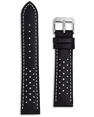 Black Leather Rally Watch Strap - Omega Style Perforated Design - 18 20 22 24mm • £29.95