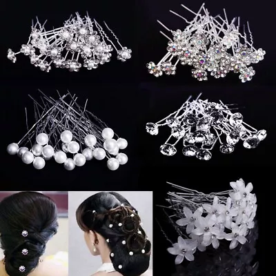 20pcs Pearl Flower Diamante Crystal Hair Pins Clips Prom Wedding Bridal Party ♡ • $6.48