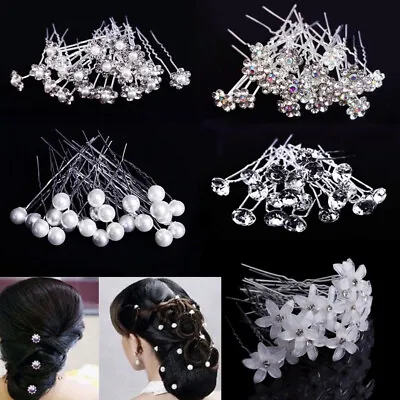 Pearl Flower Diamante Crystal Hair Pins Clips Prom Wedding Bridal Party 20pcs ¬ • $6.80