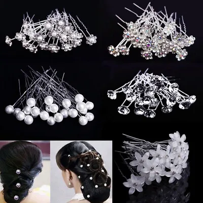 Pearl Flower Diamante Crystal Hair Pins Clips Prom Wedding Bridal Party 20pcs • $6.40