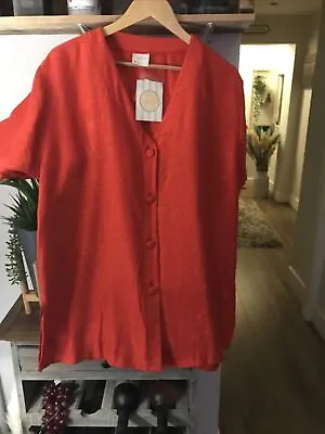 £11.99 • Buy Size 14 Charlotte Halton BNWT Button Up, Long Red V Neck Short Sleeved Top