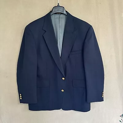 Stafford Navy Blue Wool Poly Blazer Sport Coat 2 Gold Buttons 44S Short No Brand • $25