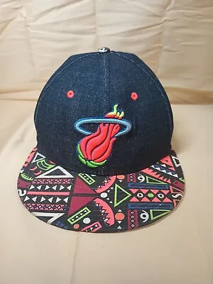 Hardwood Classic Denim And Neon  Miami Heat Cap New Era MEDIUM/ LARGE Y2k 80s • $18.99