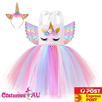 $32.99 • Buy Girls Rainbow Unicorn Princess Costume Book Week Child Kids Tutu Fancy Dress