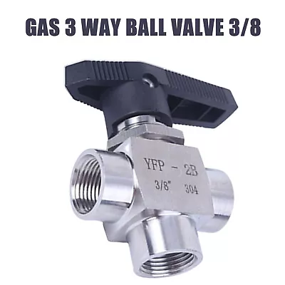3 Way Ball Valve 3/8  NPT Gas Sleeve Tube L Port Stainless Steel 1000PSI • $16.99