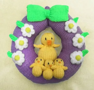 KNITTING PATTERN - Easter Chicks Wreath Hanging Decoration 22 Cms • £3.25