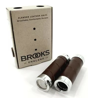 Brooks Slender Leather Lock On Bicycle Grips 100mm Brown/Silver • $52.92