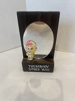 WALLACE BERRIE AND COMPANY SMALL WOOD Girl MIRROR THUMBODY LOVES YOU VINTAGE • $8.99