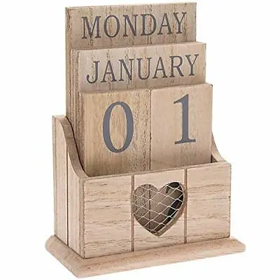 £11.95 • Buy Vintage Style Wooden Perpetual Eternal Desktop Calendar Blocks Day And Date NEW