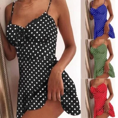 £11.19 • Buy Summer Womens Sexy Polka Dot Mini Dress Strappy Bodycon Beach Holiday Sundress