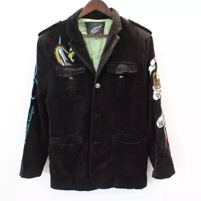 Women's ED HARDY Black Velour Patchwork Christina Audigier Jacket Size M - K21 • £21