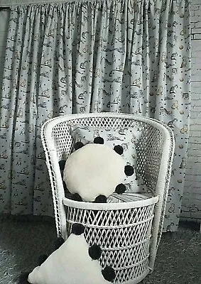 £6.99 • Buy 100% Grey White Cats Animals Kids Teens Bedroom Light Curtains No Lining