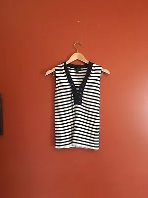 J. Crew Blue & White Stripe Nautical Ribbed Lace Up Sleeveless Sweater Tank S • $19