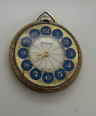 Vintage Ladies Lucerne Gold Plated Enamel Swiss Manual Wind Pendant Watch • $49